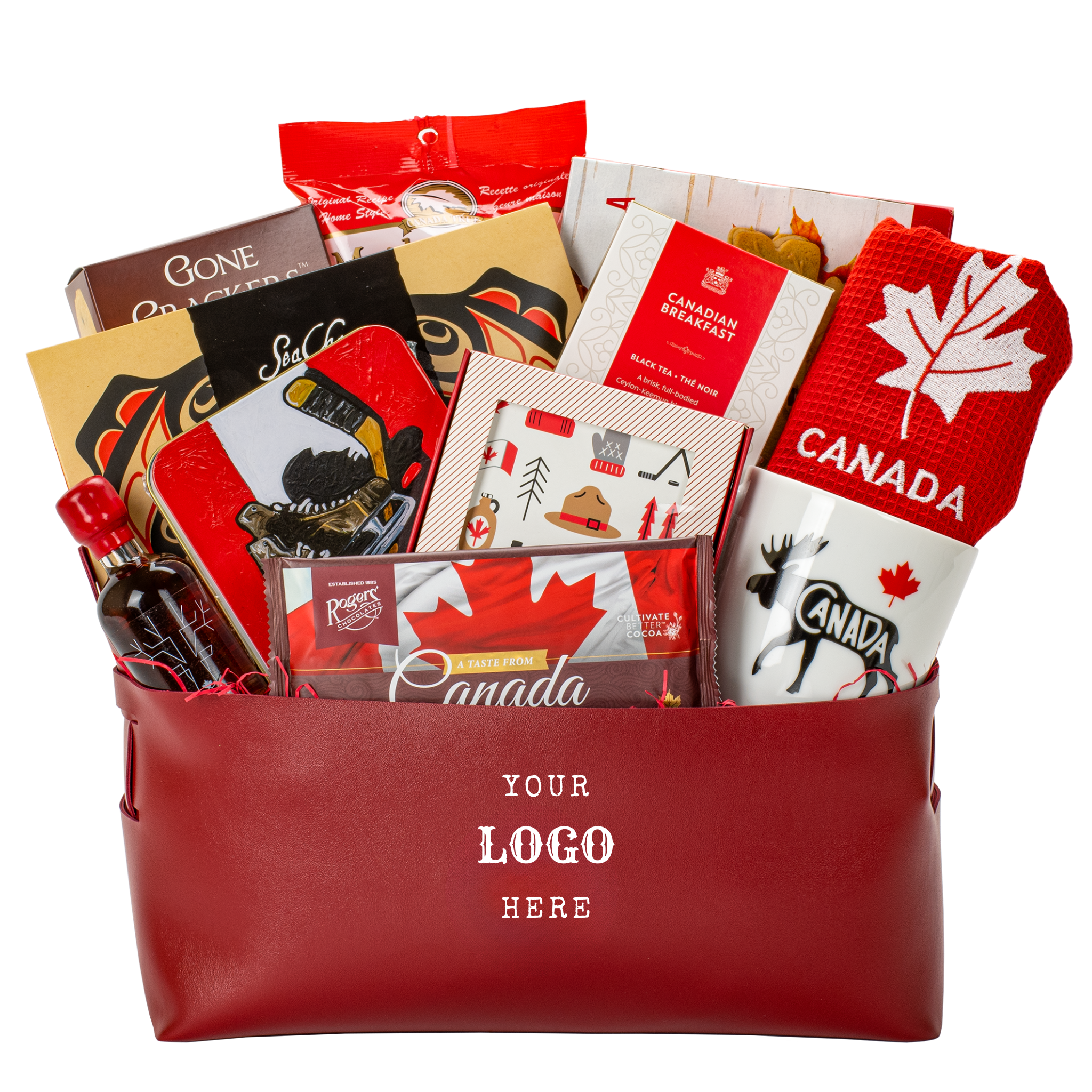 Personalized Canadiana gift basket with your logo decal 