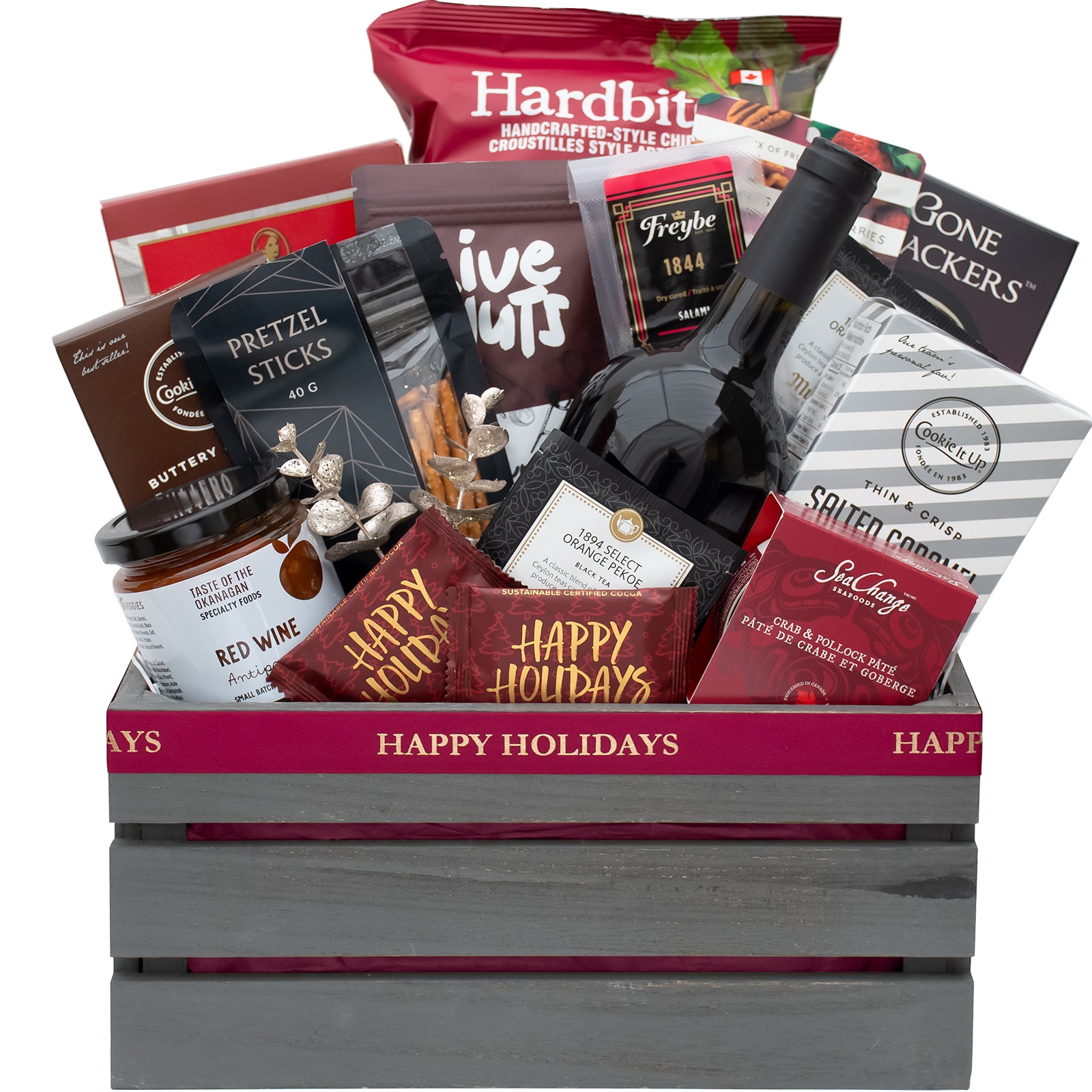 BCVQA red wine and gourmet snacks Christmas gift basket  