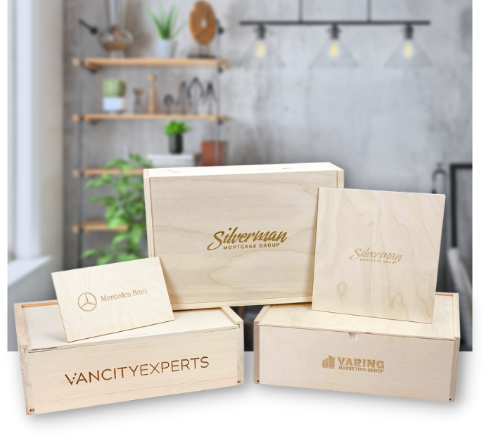 Branded wooden gift boxes