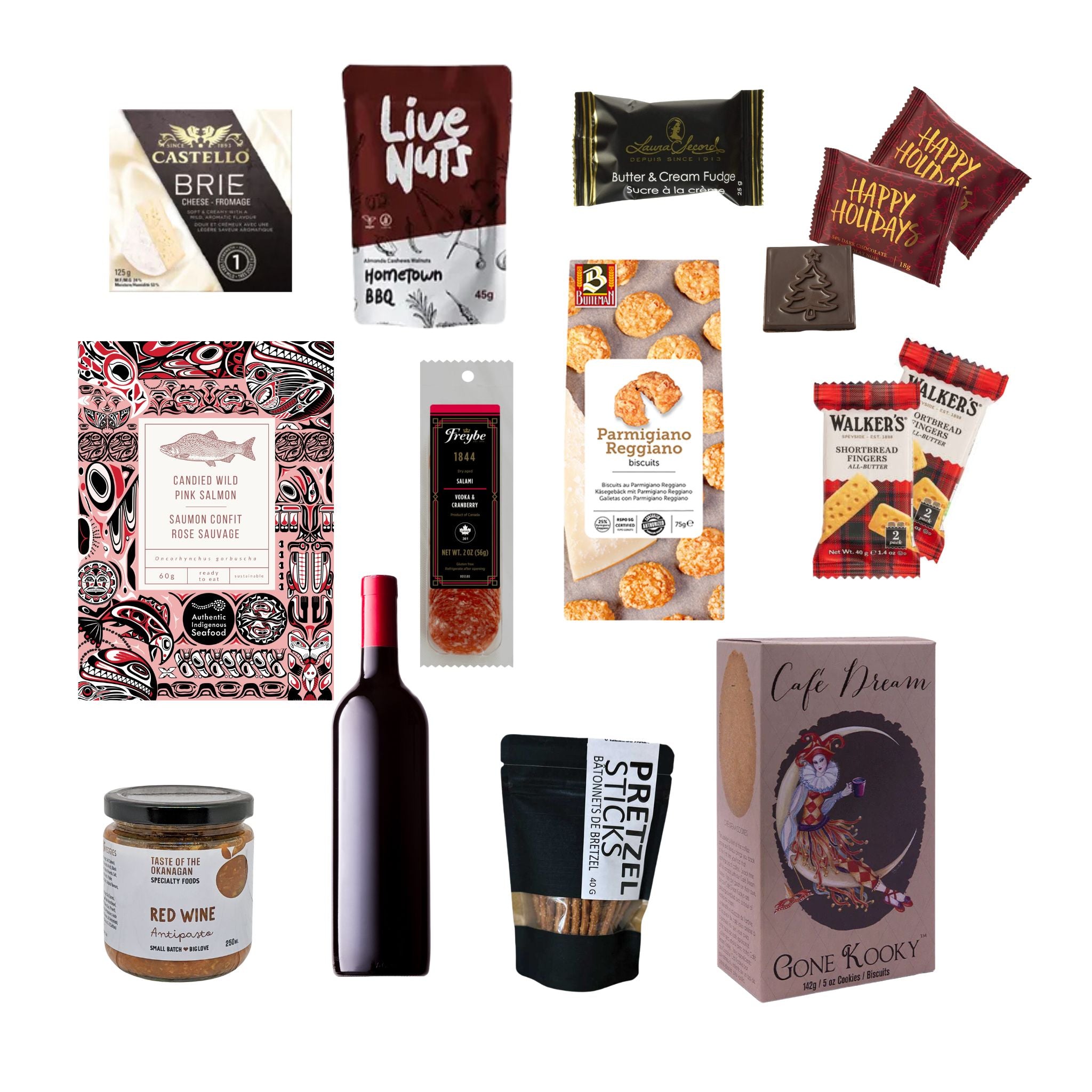 Wine, cheese, snacks gift basket